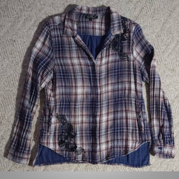 Velvet Heart laced design flannel shirt top women's size medium - Picture 1 of 9